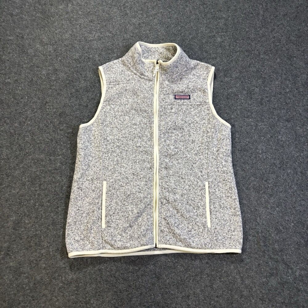 Vineyard Vines Fleece Vest Women’s Large Full Zip Beige Tan Sleeveless